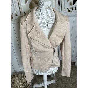 Express Womens Moto Jacket Floral Peach Pink Faux Leather Size Medium